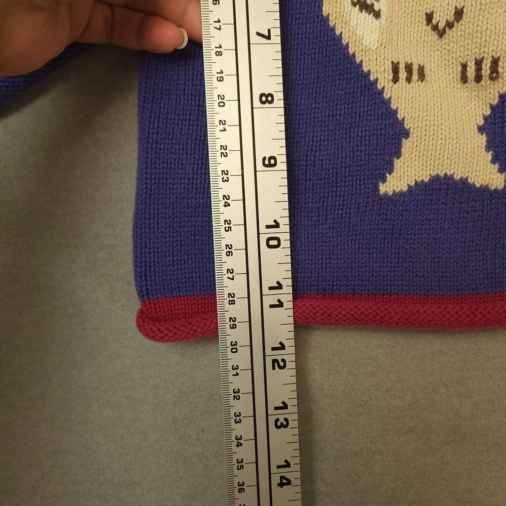 Vintage L.L. Bean Baby Owl Rollneck Sweater 6-12 Months Blue Red Knit Pullover